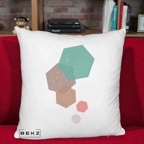 Perna Decorativa Geometric Hexagoane Pastel, 40x40 cm, Alb Pufos, Husa Detasabila, Perna Inclusa, BEKZ®