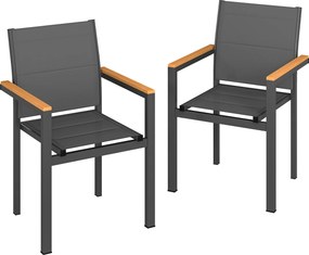 Outsunny Set 2 Scaune Grădină Empilabile cu Șezut și Spătar Capitonați, Gri Închis | Aosom Romania