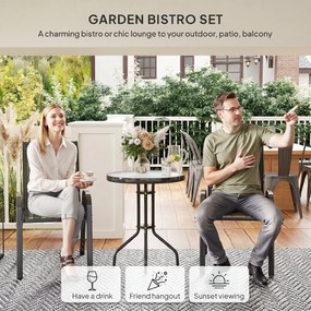 Outsunny Set Mobilier de Grădină din 3 Piese cu Scaune Suprapozabile și Masă din Sticlă, 54x71x93 cm, Gri Închis | Aosom Romania