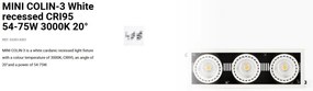 Spot LED incastrabil MINI COLIN-3 White recessed CRI95 54-75W 3000K 20°