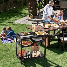 Cărucior mobil cu grătar cu 3 niveluri