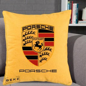 Perna Personalizata Porsche Stuttgart, 40x40 cm, Galben, Husa Detasabila, Perna Inclusa, BEKZ®