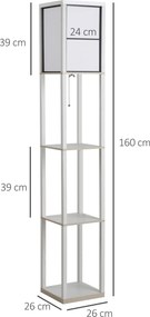 HOMCOM Lampă de Podea 40W cu 3 Rafturi Integrate și Comutator de Picior, Lampă Modernă din MDF și Acrilic, 26x26x160 cm, Alb | Aosom Romania
