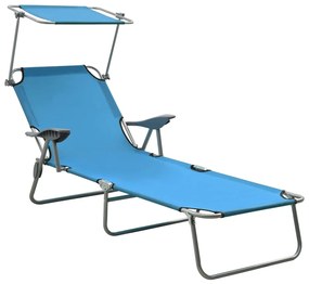 vidaXL Șezlong cu baldachin, albastru, oțel