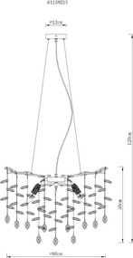 Lustra suspendata metal argintiu mat, cristale de sticla QUEENA