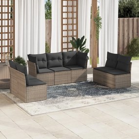 vidaXL Set canapele de grădină, 7 piese, cu perne, gri, poliratan