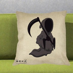 Perna Decorativa Moartea cu Coasa Grim Reaper Halloween, 40x40 cm, Crem, Husa Detasabila, Perna Inclusa, BEKZ®