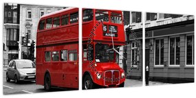 Tablou - Londra cu autobuz (cu ceas) (90x30 cm)
