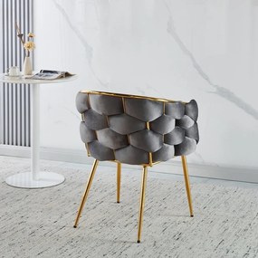Scaun dining, tapiterie catifea, cadru metalic auriu, Gri albastru închis