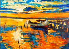 Tablou pe sticlă - Barca la apus de soare (70x50 cm)