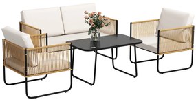Outsunny Set Mobilier de Grădină din 4 Piese cu Canapea, 2 Fotolii și Măsuță, 110x61x63 cm, Alb Crem | Aosom Romania