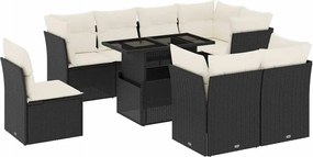 vidaXL Set mobilier de grădină cu perne, 9 piese, negru, poliratan
