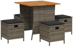 vidaXL Set mobilier de grădină cu perne, 5 piese, gri, poliratan