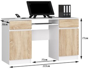 Masă PC Bahadur (Alb + Stejar sonoma). 1069617