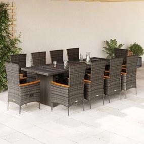 3277554 vidaXL Set mobilier de grădină cu perne, 11 piese, gri, poliratan