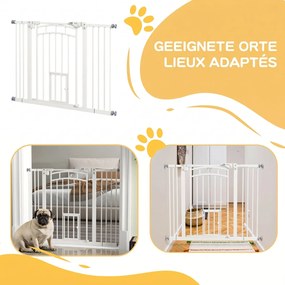 PawHut Uşa de Siguranţă pentru Câini, Barieră pentru Animale de Companie cu Ușă Mică pentru Pisici, 74-100x76 cm, Alb | Aosom Romania