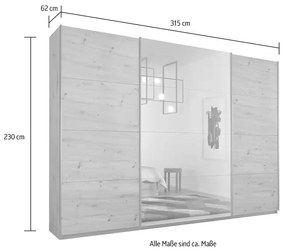 Dressing 315 cm lungime, 3 uși glisante, oglindă pe mijloc, culoare gri antracit, compartimentare premium, 230 cm înălțime