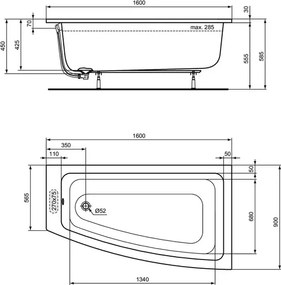 Cada asimetrica Ideal Standard i.life cu montaj dreapta 160X90 cm alb lucios