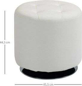 HOMCOM Suport pentru picioare living rotativ la 360°, ottoman rotund tapițat în PU cu bază din oțel, Ø 45,5 x 44,5 cm, alb | Aosom Romania