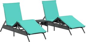 vidaXL Șezlonguri de plajă cu masă, 2 buc., negru, poliratan