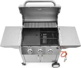 Grătar pe gaz OKLAHOMA BBQ, 3 arzătoare, cu regulator de presiune, argintiu Penta CZ