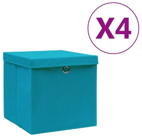 Cutii de depozitare cu capac, 4 buc., bleu, 28x28x28 cm 4, Albastru bebelus cu capace, 1