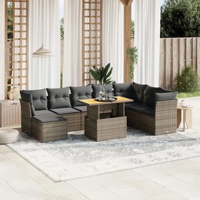vidaXL Set canapele de grădină, 9 piese, cu perne, gri, poliratan