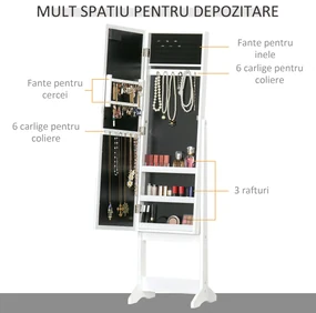Dulap cu oglinda HOMCOM, pentru bijuterii, spatiu mare de stocare, MDF 36x30x136cm | Aosom RO