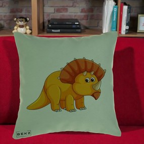 Perna Decorativa Triceratops Portocaliu, 40x40 cm, Verde, Husa Detasabila, Perna Inclusa, BEKZ®
