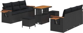 vidaXL Set de canapele pentru grădină cu pernă 11 pcs Negru poliratan