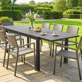 Outsunny Masă de Grădină Extensibilă pentru 8-10 Persoane 140/240x90 cm, Masă de Dining Extensibilă cu Blat din Sticlă Securizată, Masă de Exterior pentru Terasă, Balcon, Negru | Aosom Romania
