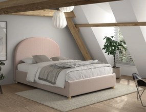 Pat tapițat pentru copii MOON, 140 x 200 cm, roz, cu țesătură bouclé și spațiu de depozitare – Vipack