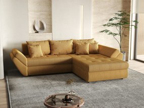 Colțar extensibil dumonde cu ladă de depozitare si sezut confortabil din spuma high-density, Loana Zoom Mustar II 270x185 cm