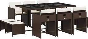 vidaXL Set mobilier de grădină cu perne, 11 piese, maro, poliratan