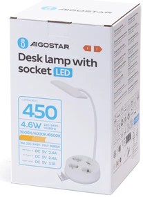 Aigostar - Lampă de birou LED dimabilă cu prize și port USB LED/4,6W/230V albă