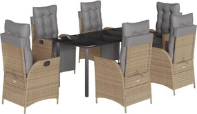 vidaXL Set mobilier pentru grădină, 7 piese, cu perne, bej, poliratan