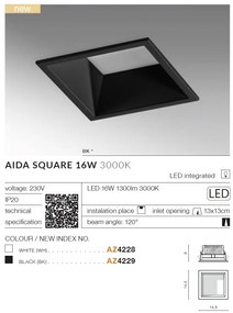 Spot LED incastrabil tavan/plafon AIDA SQUARE 16W alb