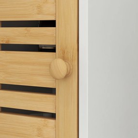 HOMCOM Mobilier de baie cu suport pentru hârtie igienică bară detașabilă 3 Nivele + Ieșire Hârtie, 78H cm, Bambus alb | Aosom Romania