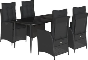 vidaXL Set mobilier de grădină cu perne, 5 piese, negru, poliratan