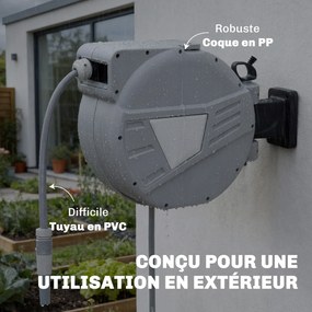 Outsunny Tambur Furtun pentru Udat Montat pe Perete 20+1,6m x Ø 15mm, Tambur Furtun Retractabil Automat Pivotant la 180°, Gri | Aosom Romania
