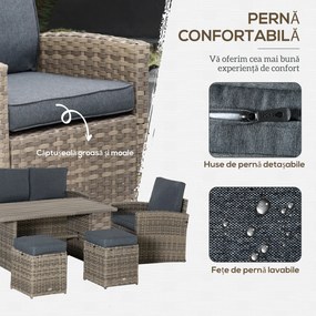 Outsunny Set Complet Mobila de Gradina, 6 Piese din Ratan PE, Include Perne Moi, Gri, Design Elegant pentru Exterior | Aosom Romania