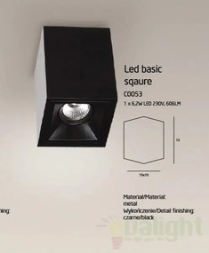 Plafonier, Spot aplicat negru, dim.10x10cm, Led Basic Square C0054 MX