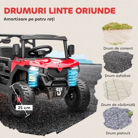 AIYAPLAY Mașină Electrică pentru Copii UTV 12V Off-road cu Portbagaj, 2 Motoare, Centură în 3 Puncte, Telecomandă, Suspensii, USB, Muzică, Lumini, 1.8-3.7 km/h, 3-8 Ani, Roșu | Aosom Romania