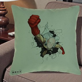 Perna Personalizata One Punch Man Saitama Pumn, 40x40 cm, Verde, Husa Detasabila, Perna Inclusa, BEKZ®