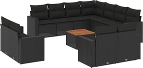 vidaXL Set canapele de grădină, 12 piese, cu perne, negru, poliratan