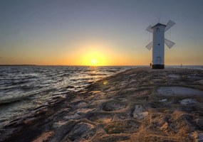 Fototapet - Moară de vânt, marea și soarele (254x184 cm), în 8 de alte dimensiuni noi