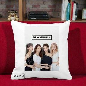 Perna Personalizata K-pop BLACKPINK Foto Grup-Negru, 40x40 cm, Alba Mata, Husa Detasabila, Perna Inclusa, BEKZ®