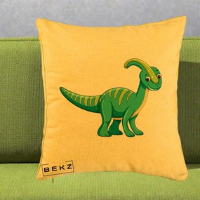 Perna Decorativa Parasaur Verde, 40x40 cm, Galben, Husa Detasabila, Perna Inclusa, BEKZ®