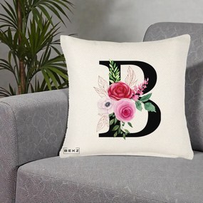 Cadou Personalizat - Perna Personalizata Monograma Florala Litera B, 40x40 cm, Crem Reliefat, Husa Detasabila, Perna Inclusa, BEKZ®