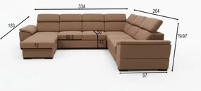 Colțar extensibil reversibil în U cu spațiu de depozitare GRANADA, maro